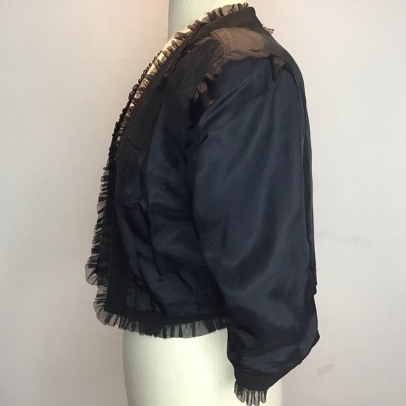 Maggy London open front bolero cropped netting trimmed lined black jacket size 8 - Picture 6 of 7